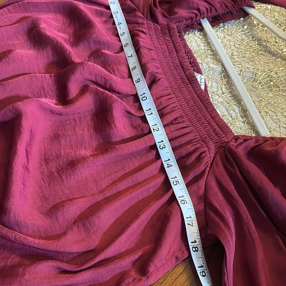 Intimately FREE PEOPLE Another Round bodysuit blouse smocked square neck wine Sm - Picture 13 of 16